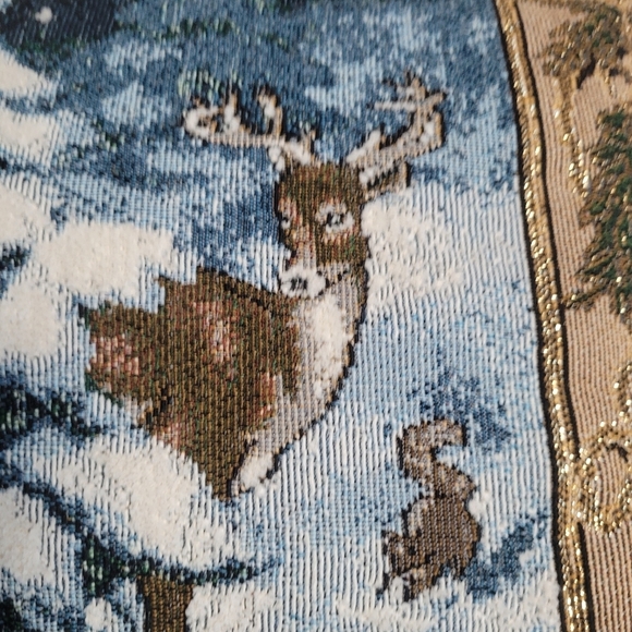 Riverdale Winter Scene Deer Tapestry Throw Pillow 16x12 - Picture 5 of 13